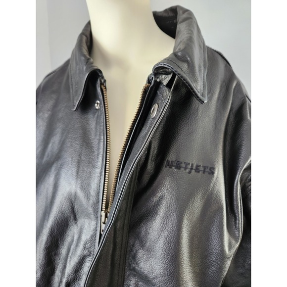 Netjets Black Pebbled Leather Flight Jacket SZ XL tall XLT Aviator Pilot Bomber